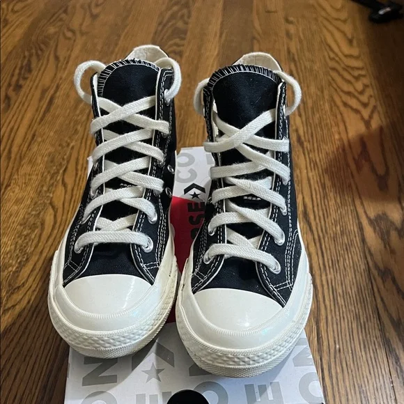 Converse Black High-Tops with Red Heart Accent - Picture 3 of 6